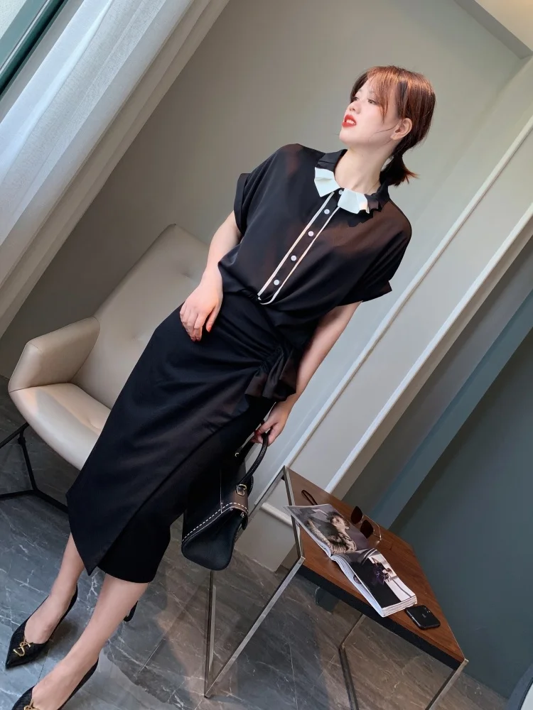 

Ele Mid-Length Wrap around Skirt for Women in Bla High Waist Korean Sle Commute Suitable High Quali Faionable