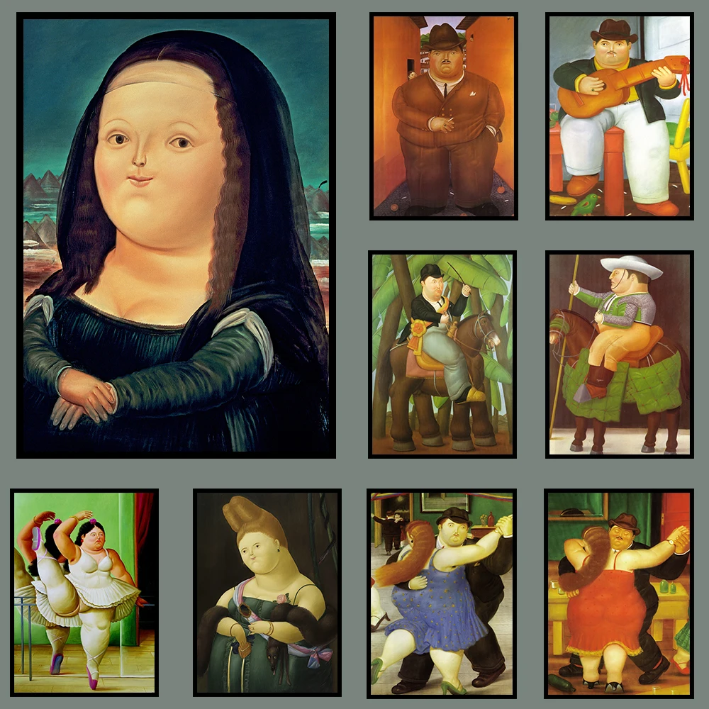 1PC--Fernando Botero Famous Art Canvas Painting Boterismo Style Mona Lisa Canvas Art Prints Fernando Botero Wall Artwork Post