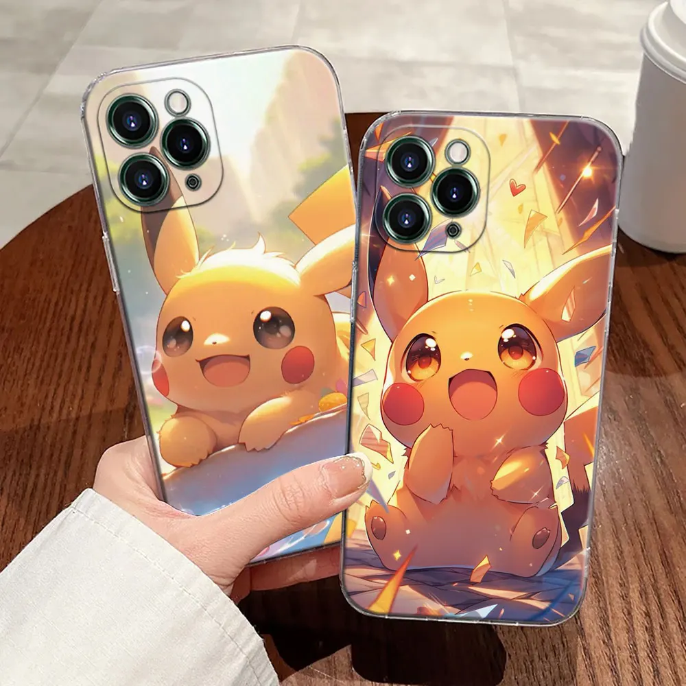 حافظة شفافة لطيفة من بيكاتشو كارتونية بوكيمون لهاتف أبل آيفون 17 16 15 14 13 12 11 Pro Max 16 Plus 16E 17Air 17Pro