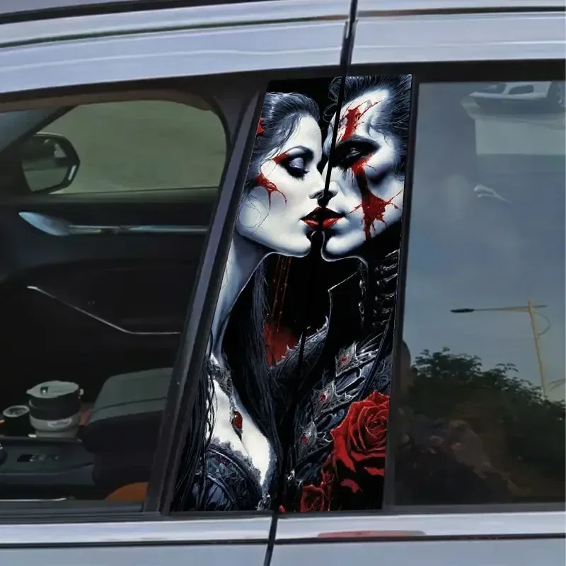 1PC Gothic Style Couple Kiss Car Stickers Funny Auto B Pillar Waterproof Decoration DIY Car Doors Pillar Sunscreen PET Decals