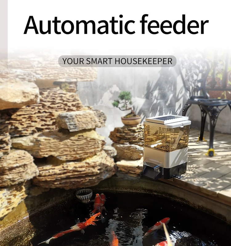 Outdoor fish pond aquarium koi solar automatic feeder is used for breeding fish and shrimp regular feeding battery