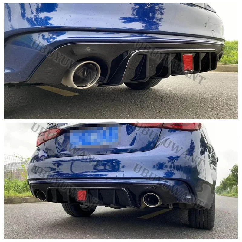 

For Infiniti Q50 2014-2023 Real Carbon Chassis Deflector Guard Car Rear Bumper Diffuser Lip Spoiler with Led Brake Light