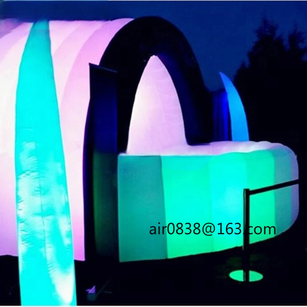 Barra de coquetel inflável meio arredondada com luzes led, quiosque ao ar livre, balcão de servir, cabine de dj para decoração de festa