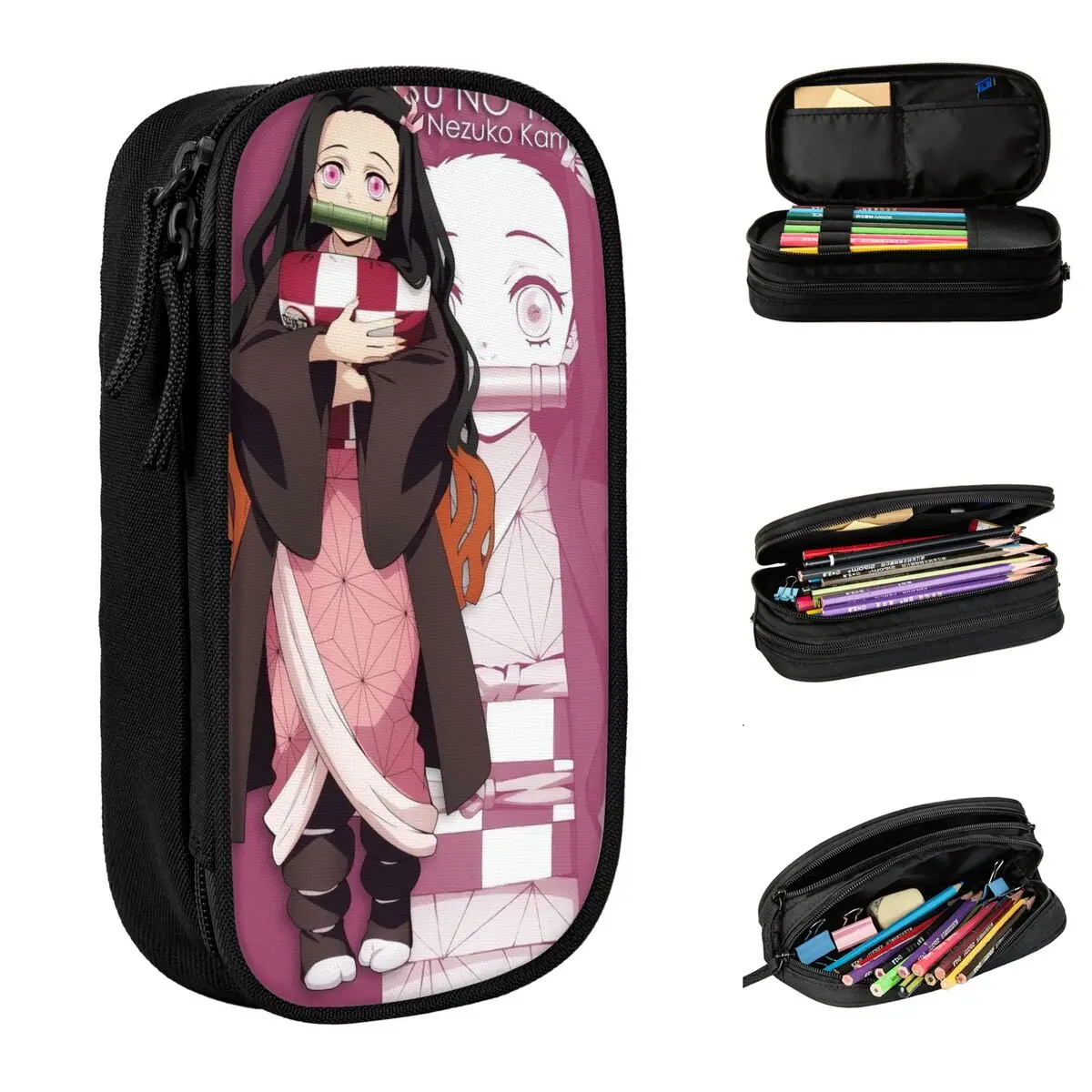 kamado nezuko demonio slayer lapis case anime lapis bolsa caneta titular para estudante grandes bolsas de armazenamento material escolar papelaria 01