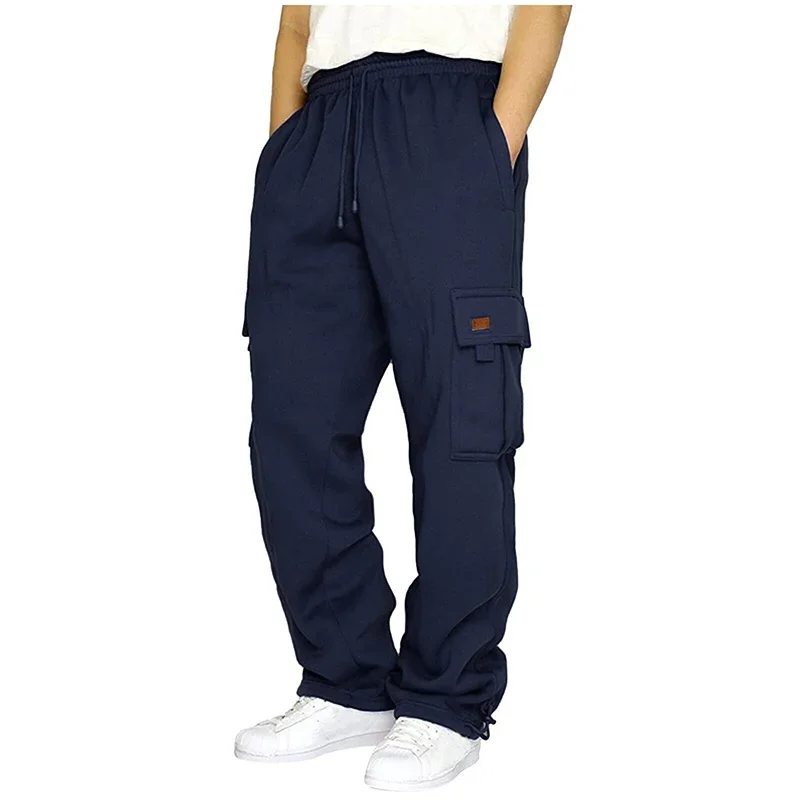 

Men's Casual Cargo Pants Side Pocket Elastic Waist Sweatpants Relaxed Fit Sports Jogger Pants Loose Straight Trousers