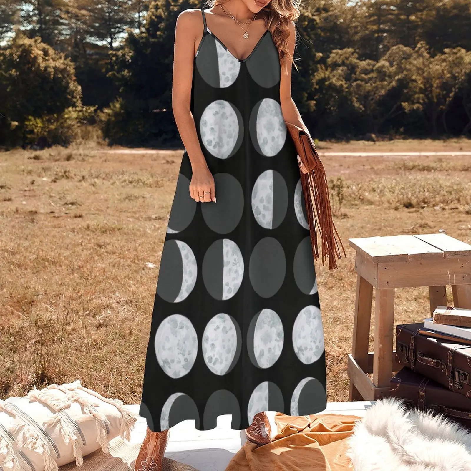 Moon Phases Chart - Dark Sleeveless Dress summer dresses women 2023 Party dresses for women summer clothes long sleeve dress