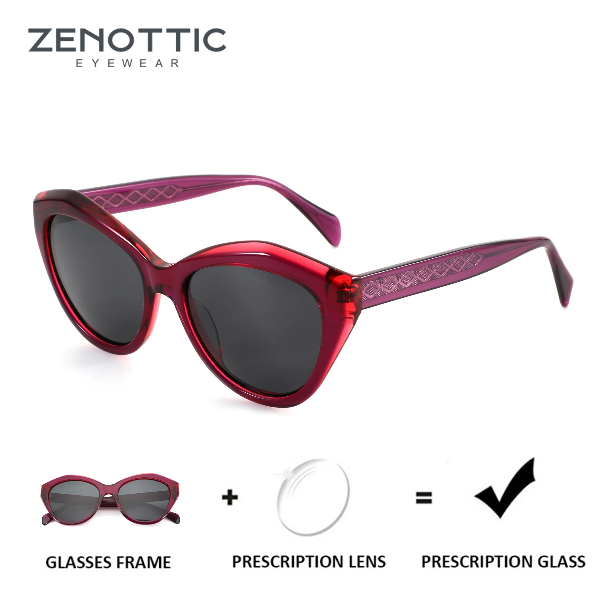 

ZENOTTIC (M Size) Cat Eye Acetate Polarized Prescription Sunglasses For Women UV400 Progressive Optical Sun Shades For Driving