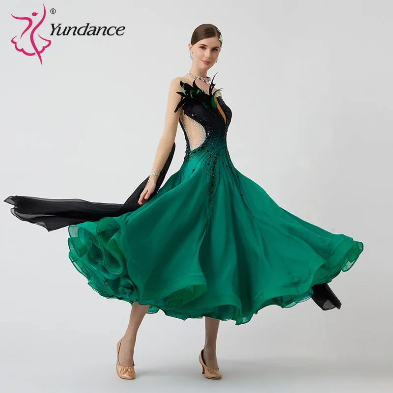 B-23090 New Women Modern Dance Rhinestone Color Diversity Dress Ballroom National Standard Waltz Competition Performance