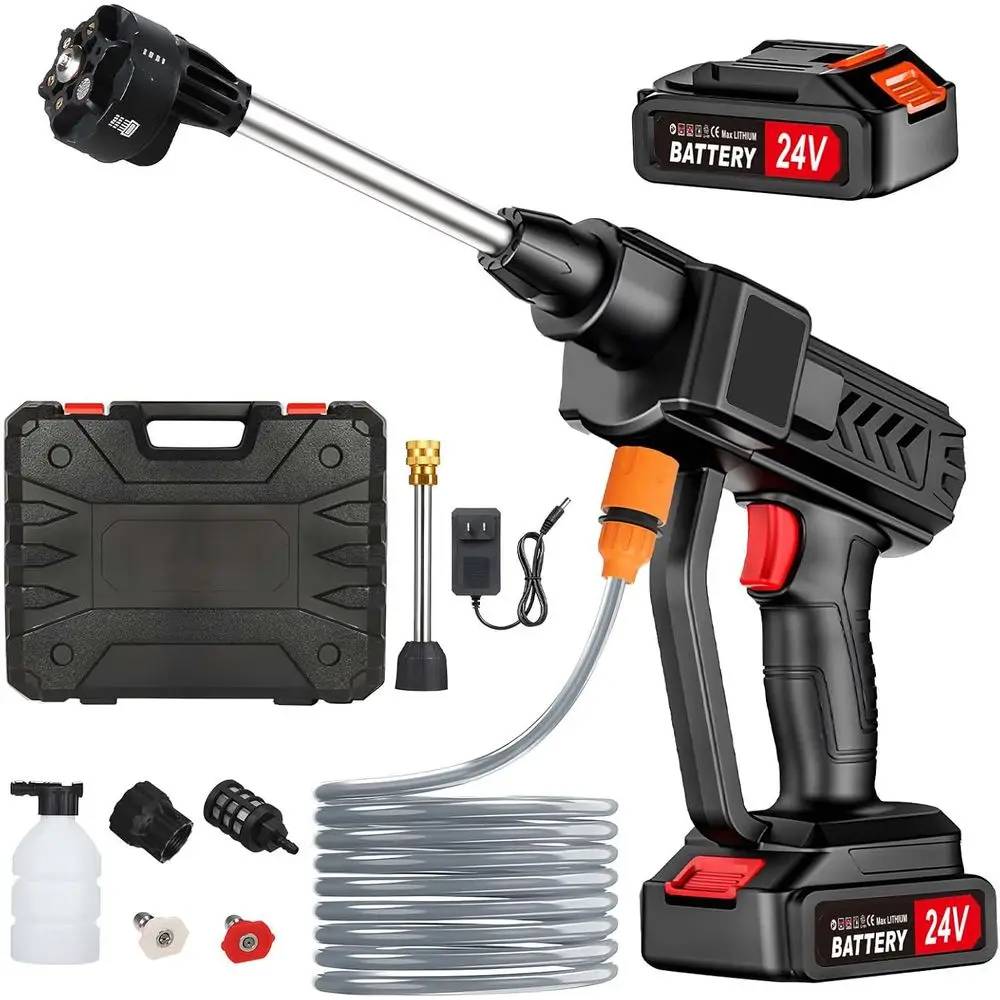 

Cordless Pressure Washer, 6-in-1 Nozzle Portable Battery Powered, Handheld with 2 Batteries, 18bar High Pressure Washer for Car,