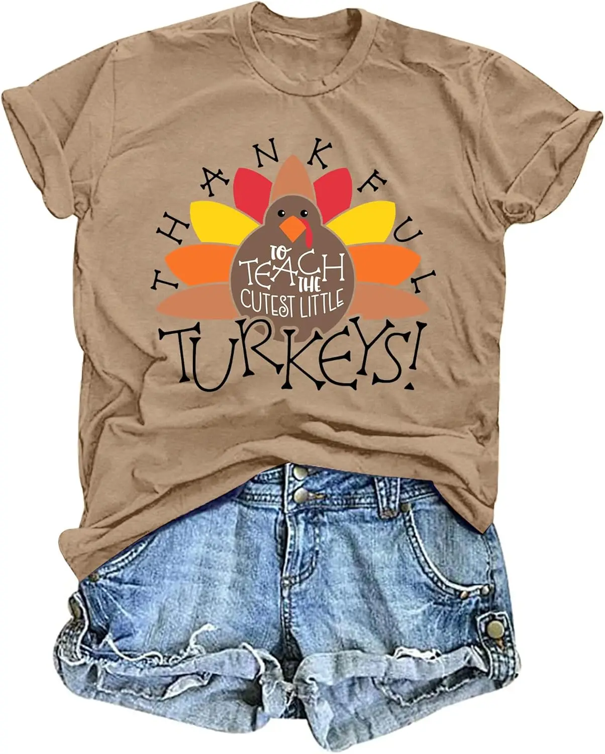 Women Thanksgiving Teacher Shirt Thankful to Teach The Cutest Little Turkeys Casual Fall Gift Tee Tops