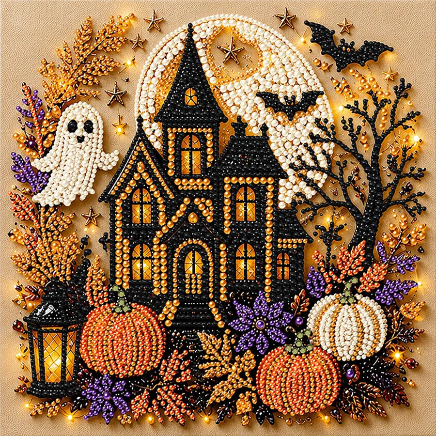 Halloween Hexen-Geister-Perlen-Kunst-DIY-Set, Perlen-Malset für Erwachsene, Halloween-Perlen-Diamant-Malerei (verschiedene Designs verfügbar: Highland-Kuh, Hexe, Geist, Kürbis, Schwarze Katze, Totenkopf, Krähe), handge – Detail 6