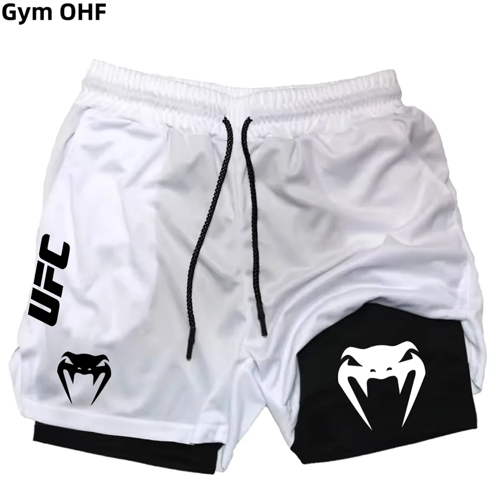 شورت رياضي صيفي للرجال من UFC، سروال تدريب تنس مسامي، طباعة فنون الدفاع عن النفس المختلطة، سريع الجفاف في الهواء الطلق مزدوج-