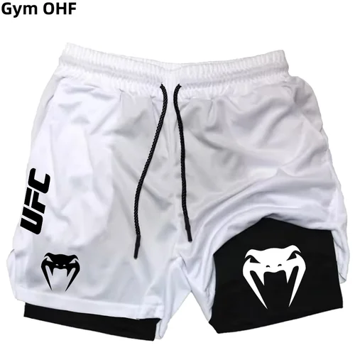 Imagen 2 del producto UFC Pantalones cortos deportivos de verano para hombre, pantalones de entrenamiento de tenis transpirables, estampado de artes marciales mixtas, doble para correr al aire libre de secado rápido