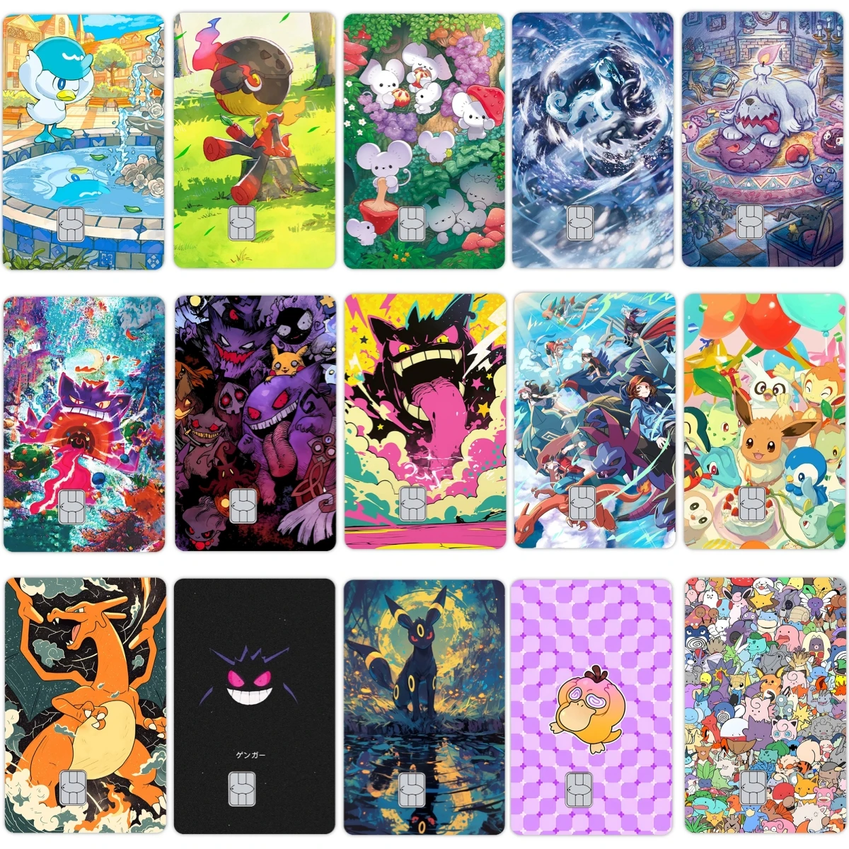 

Anime Cartoon Gengar Mewtwo Squirtle Bulbasaur Skin Stickers for Small Big No Chip Credit Debit Bus Metro Card Film Cover Tape