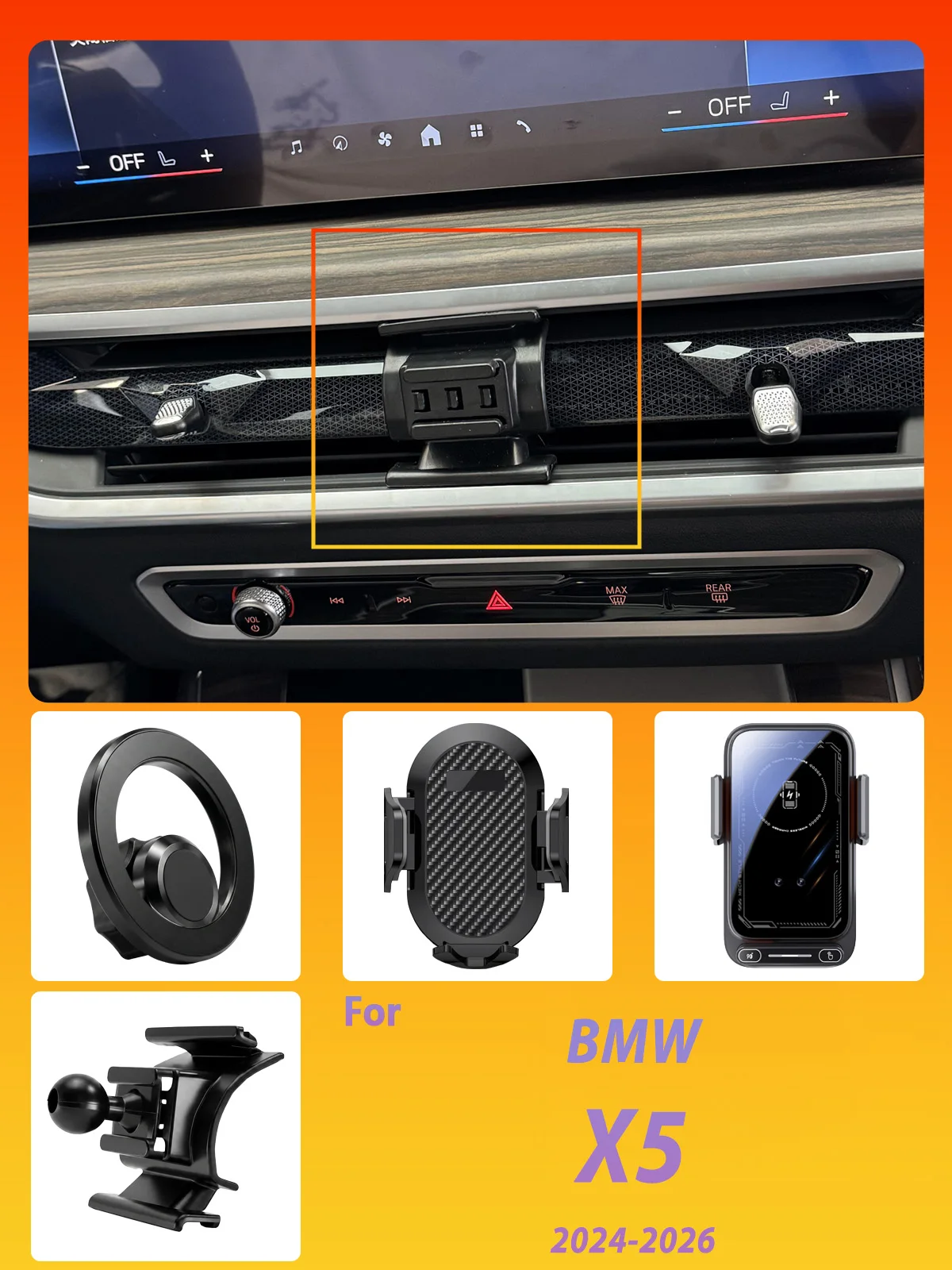 Entwickelt für BMW X5 G05 2024 2025 2026 Telefonhalterung Auto Magnetische Halterung Intelligente Sensorik Kabelloses Laden Ein-Knopf-Entriegelung – Detail 1