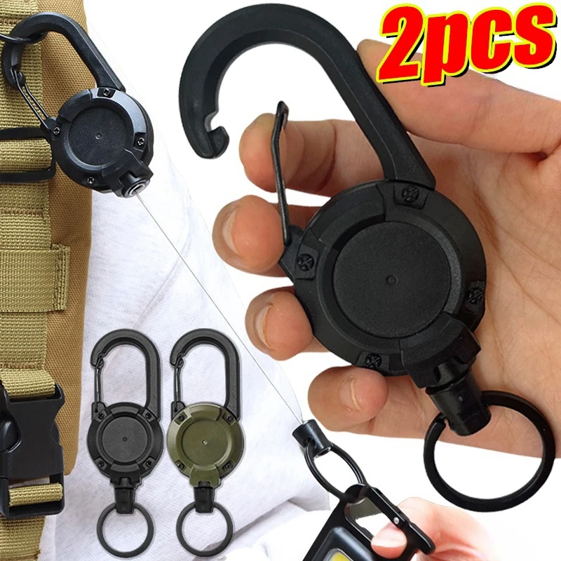 1/2pcs Retractable Keychain Outdoor Retractable Wire Rope Reel Retractable Key Chain With Steel Cable Key Ring Tools