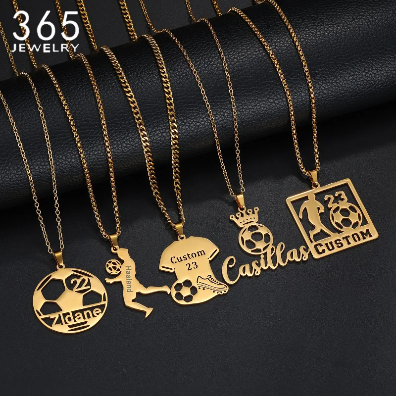 Custom Name Necklace Personalized Football Jersey Number Pendant Stainless Steel Men Sport Jewelry Gift For Football Fans Lovers