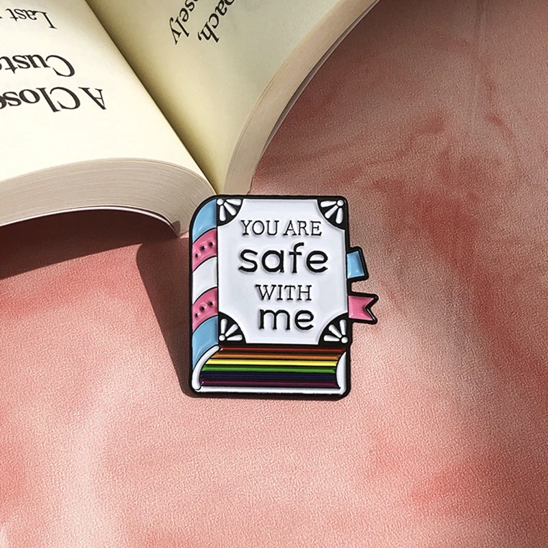 With Me Creative Read Inspirational Books Rainbow Metal Badge Punk Clothing Lapel Brooch Jewelry Rainbow Books Enamel Pin Safe