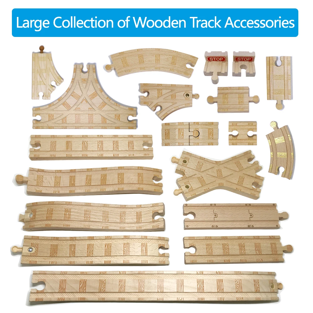 

High Quality With Pattern Beech Small Track Train Toy Children's Set Wooden Magnetic Rail Train Bulk Accessories Track