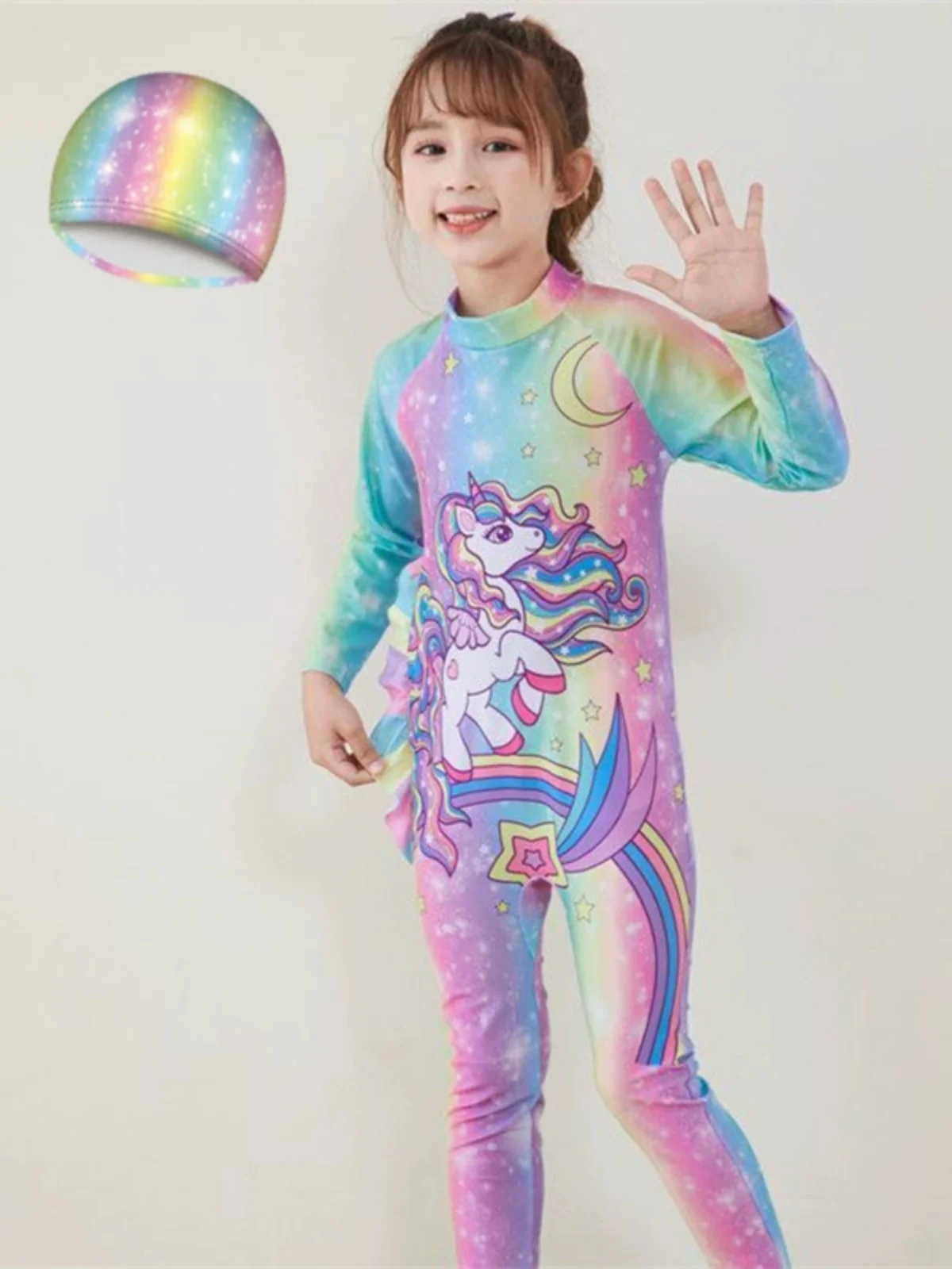 Children's One-Piece Swimsuit Long Sleeve Diving Suit Student Swimwear Professional Diving Clothes for Girls Cartoon Pattern