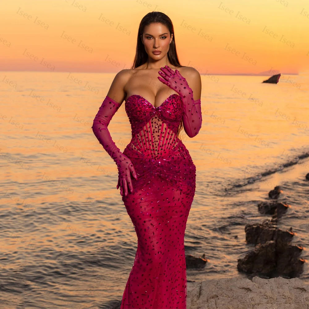 المملكة العربية السعودية فساتين سهرة ماسية على شكل قلب حورية البحر طول الأرض بدون ظهر شفافة من خلال فيستدوس دي فييستا أنيقة حسب الطلب #4