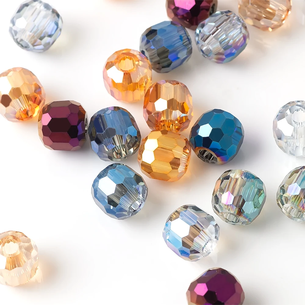 8/10/12/14mm Mixed Crystal Glass Large Hole Beads Loose Round Spacer Crafts for DIY Jewelry Making Hanging Earings Accessories