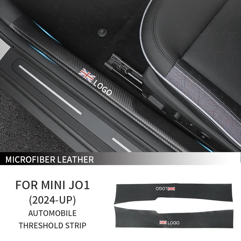 

Car Door Sill Sticker Threshold Protector For Mini Electric Cooper E J01 EV SE 2024 2025 Leather Carbon Texture Accessories