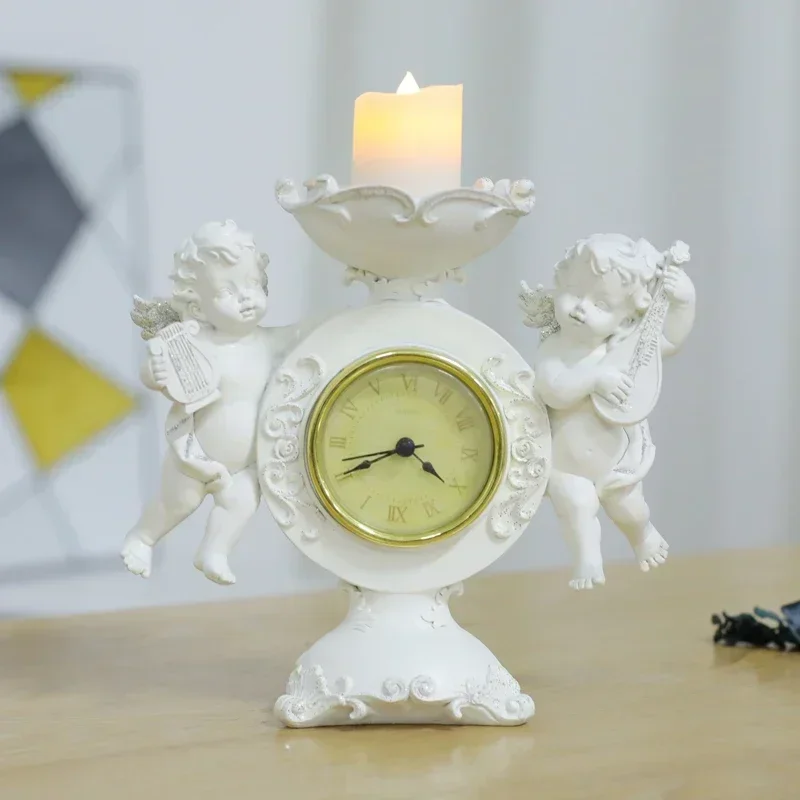 Cupid Angel Sculpture Multifunctional Clock Candlestick Retro Home Decoration Accessories Creative Angel Resin Statue Ornaments