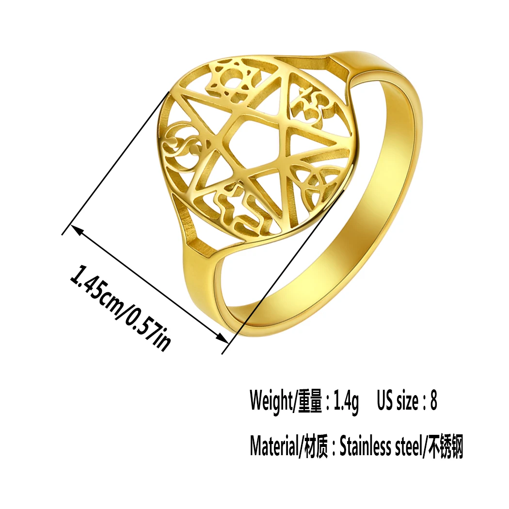 Witchcraft Pentagram Tetragrammaton Ring Stainless Steel Pentacle Finger Ring for Men Women Cross OM Tai Ji Talisman Jewelry