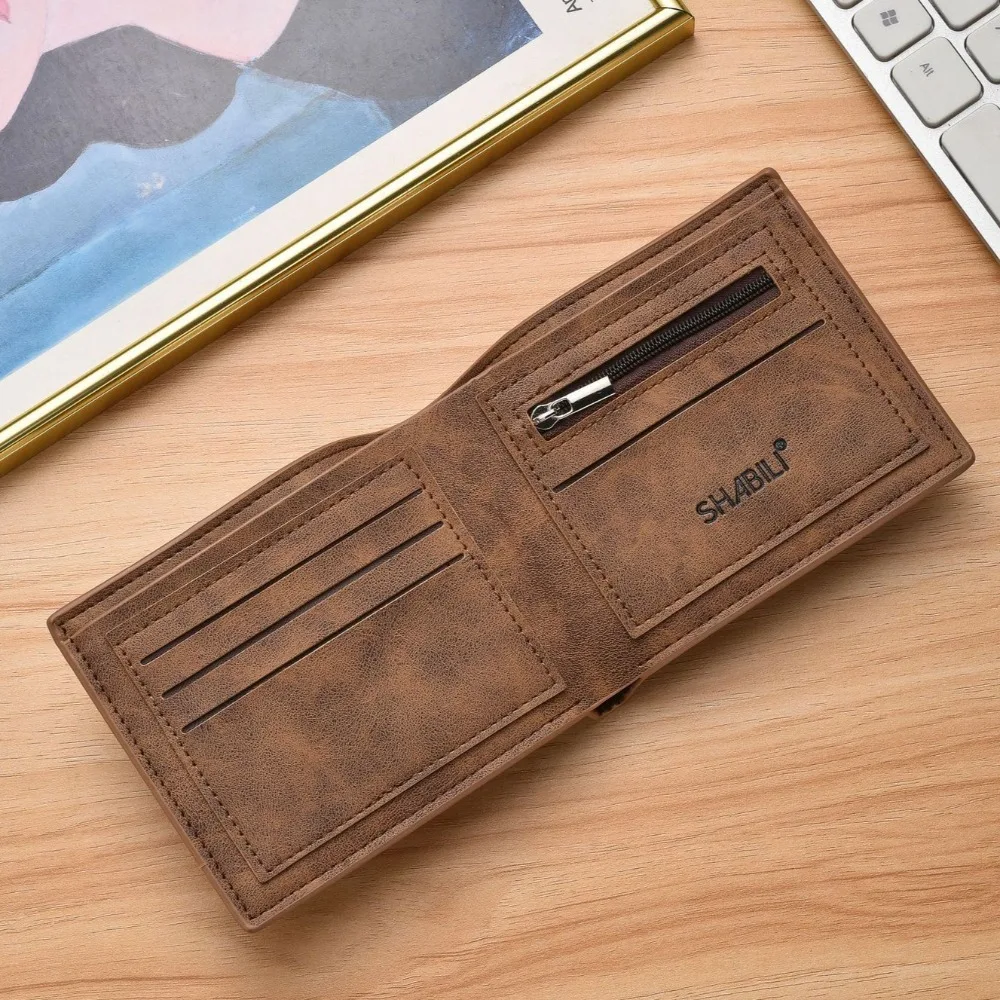 

Simple Classic Men's Short Wallet Business Pu Leather Men's Fold Wallets Solid Color Credit Card Short Billfold Purse Male
