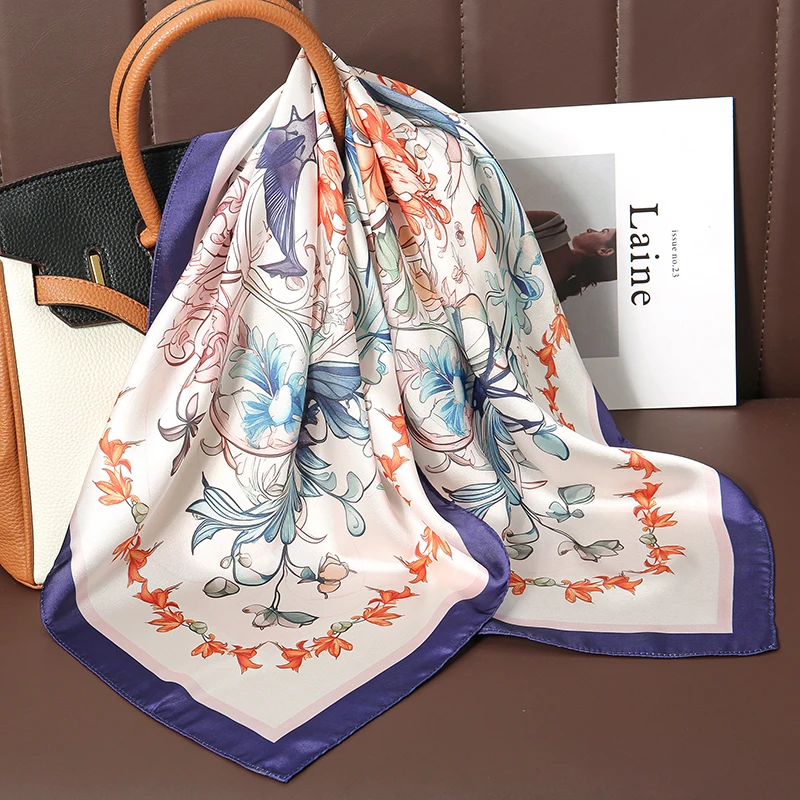 70cm Design Hair Bands Square Scarves Fashion Print Satin Silk Scarf for Women Neckerchief Wrist Wraps Lady Ribbon Shawl Foulard