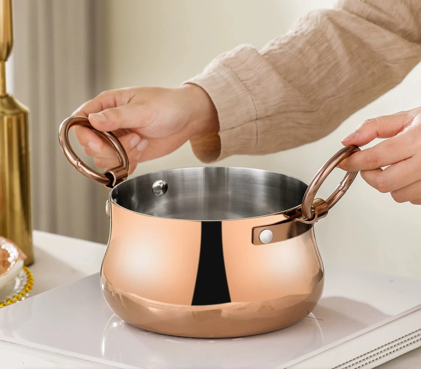 PYH Extra Thick 304 Stainless Steel Heightened Single Small Hot Skewer Pot Induction Cooker One Pot per Person