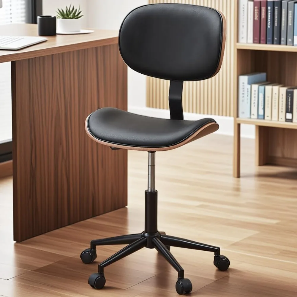 

Small Office Chair with Bentwood Back Support, Armless Desk Chair with 360° Swivel, Height Adjustable Computer Chair with Wheel