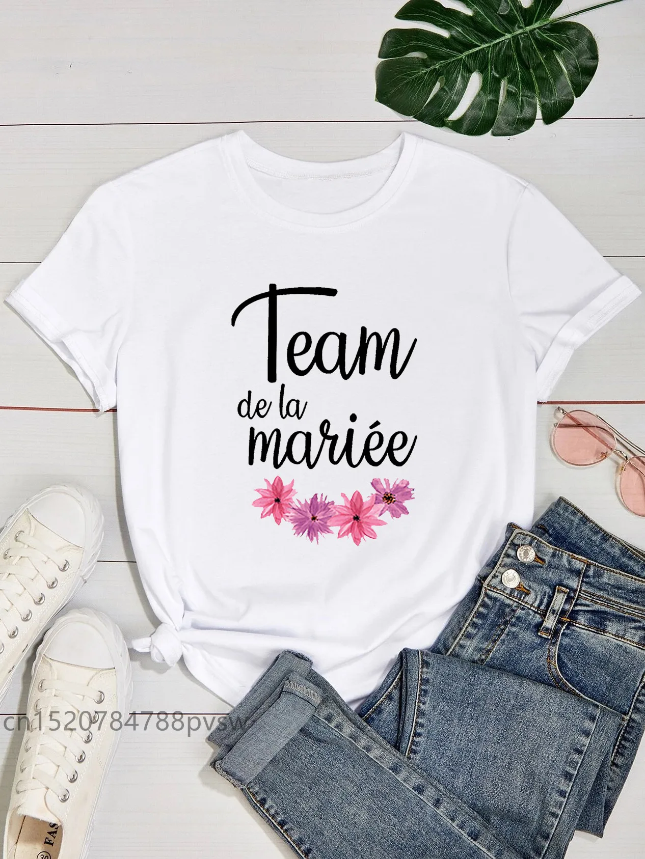 Customer Name France Letter EVJF Team De La Mariée Flower Women T-shirt Girl Bride To Be Wedding Tops Tees Female Party Clothes