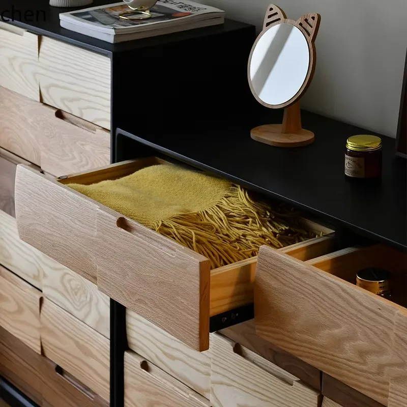 

GZ-26 bedroom multi-bucket cabinet wabi sandy wind pure solid wood bedside combination locker guest dining room side cabinet