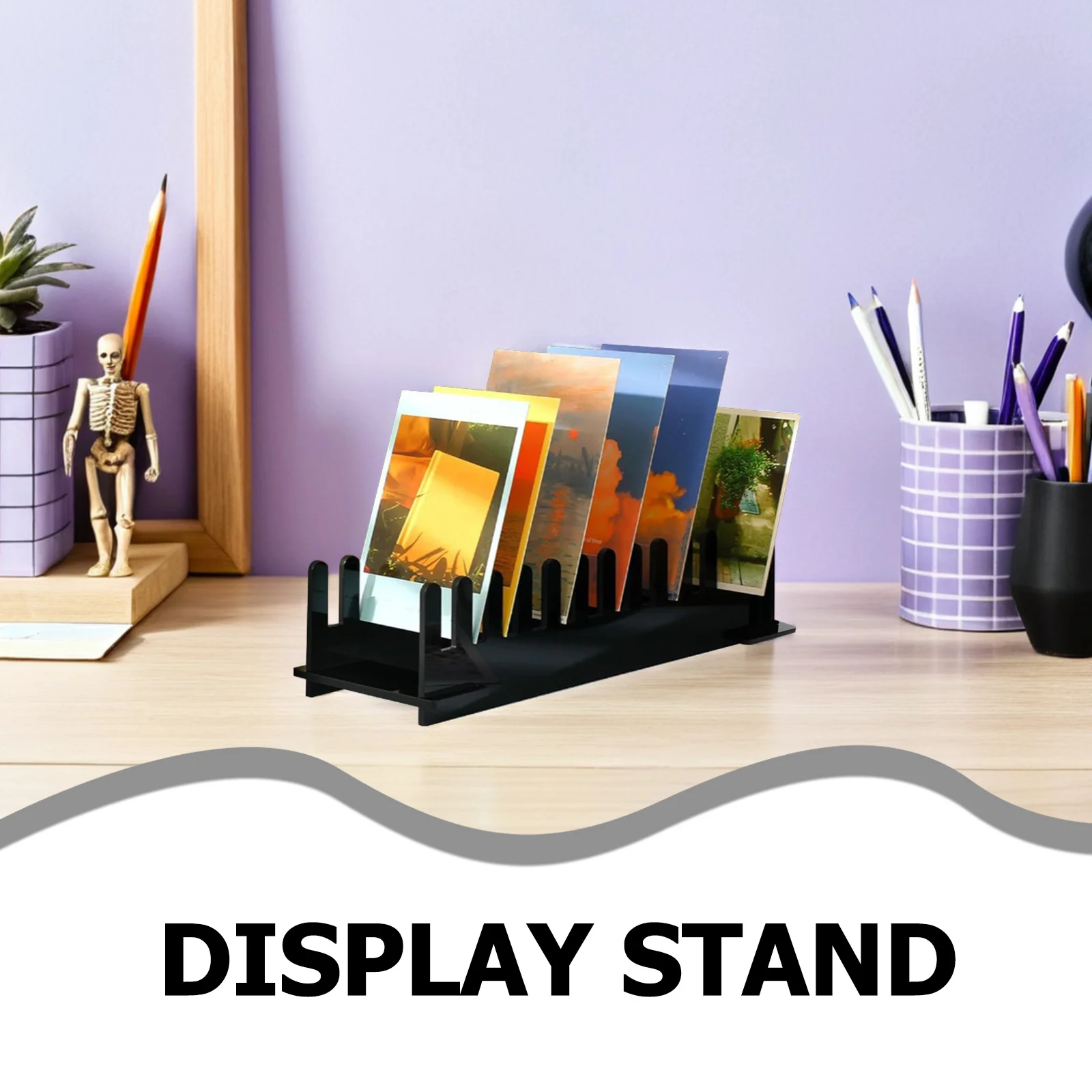 Greeting Card Display Rack Black Acrylic Desktop Organizer for Business Cards Photo Postcards Retail Office Stand
