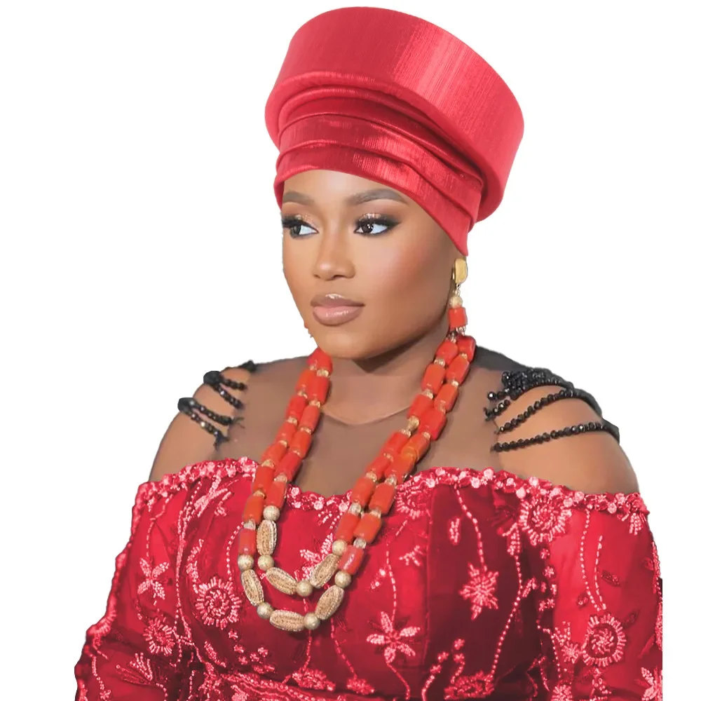 

2025 Turban Cap Women Shiny Muslim Hijab Bonnet African Auto Gele Headtie Aso Oke Nigeria Wedding Headpiece Party Hat Head Wrap