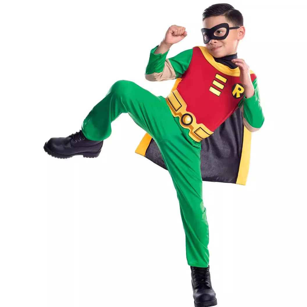 

Kid Boy Anime Cartoon Teen Comic Titans Superhero Robin Grayson Jumpsuit Costume