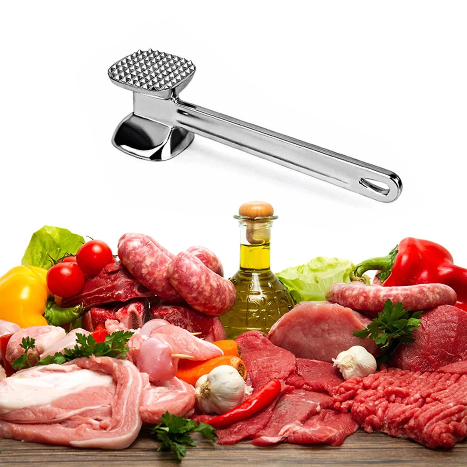 Meat Tenderizer Hammer Tool Dual-Sided Nails Meat Mallet Meat Hammer for Chicken With Aluminum Alloy Rubber Comfort Grip Handle