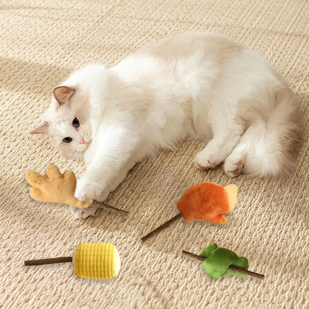 Katzenspielzeug aus Silberrebe, Plüsch-Katzenspielzeug mit Glocke, Natürlicher Silberrebe-Katzenminze-Spieß für Kätzchen, Zahnpflege bei Angstzuständen