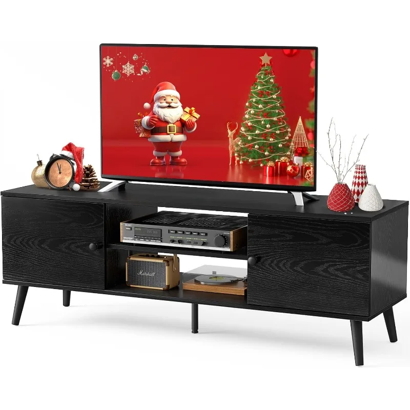 TV Stand for 55 60 inch TV, Entertainment Center with Storage Cabinet, Mid Century Modern Media Console Table, Adjustable Hinge