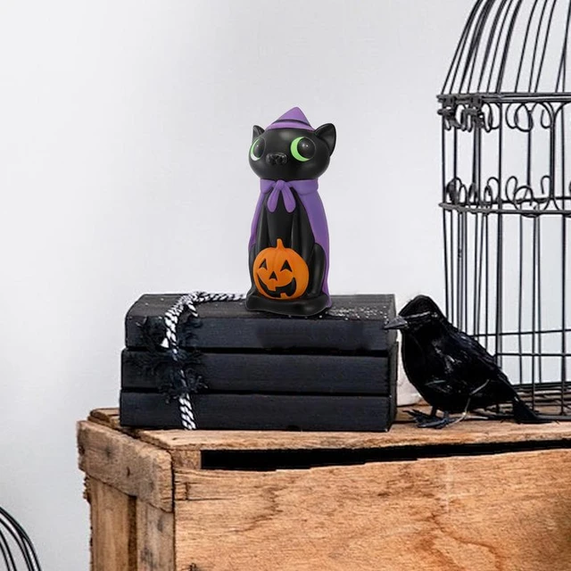 Black Cat Halloween Decorations Spooky Halloween Cat Pumpkin Decorations Cat  Blow Mold Halloween Decorations Tabletop Resin