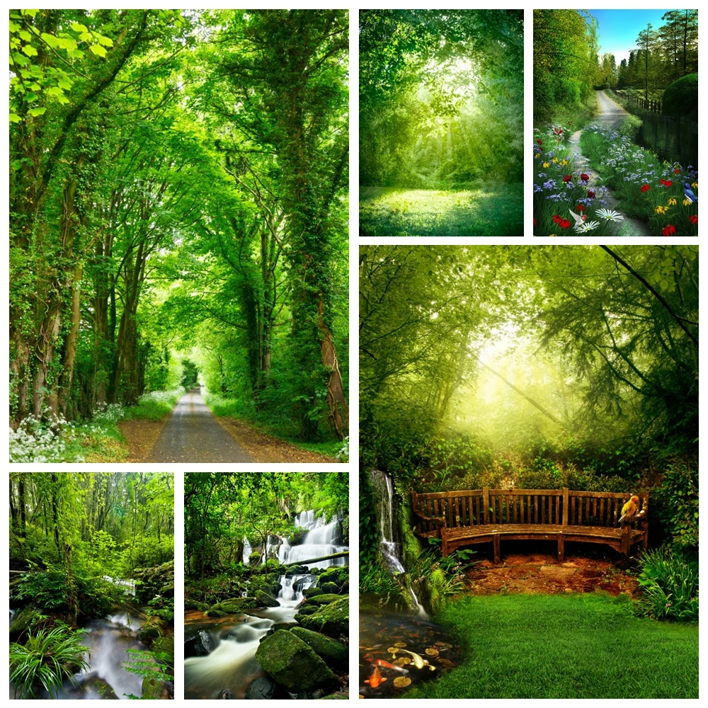 Spring Summer Natural Scenery Backdrops Tropical Forest Jungle Mountain Waterfall Adventure Camping Home Party Decor Background