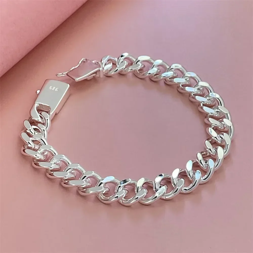 925 Sterling Silver Jewelry Square Clasp Cuban Bracelet Luxury Banquet Engagement Party Gift For Women