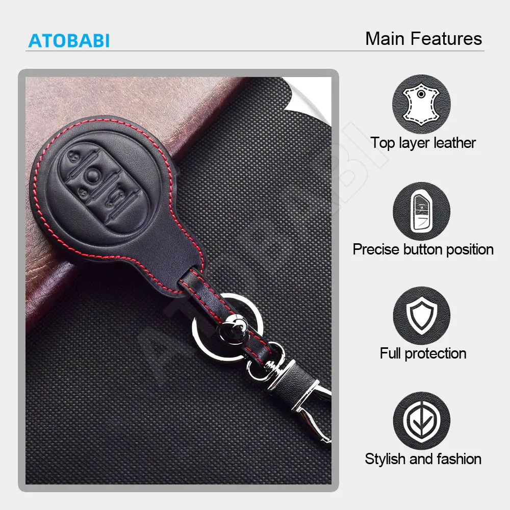 Leather Car Key Cover For BMW Mini Cooper S 2019 JCW Hatch Countryman Clubman Hardtop Smart Remote Fob Shell Cases Protector Bag - view 3