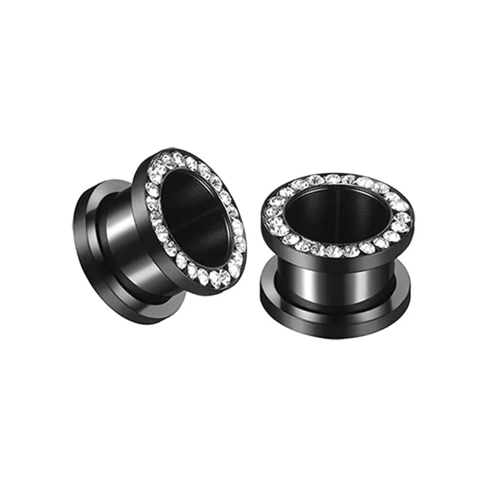 1 Paar CZ Weißer Zirkon Ohr-Tunnel-Expander aus Edelstahl, Ohrringe, Ohr-Dehner, Piercings, Schmuck, doppelt ausgestellter Schraubverschluss für das Ohr – Detail 18