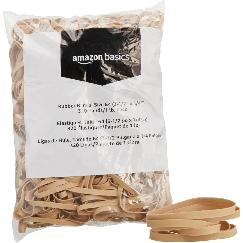 

Rubber Bands, Size 64 (3-1/2 x 1/4 Inch), 320 Bands/1 lb Pack, 25-Pack, Tan