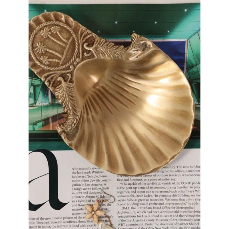 American Style Brass Shell Shaped Decor Bowl Multi-purpose Storage Tray Key Jewelry Dish Tabletop Model Room Ornament