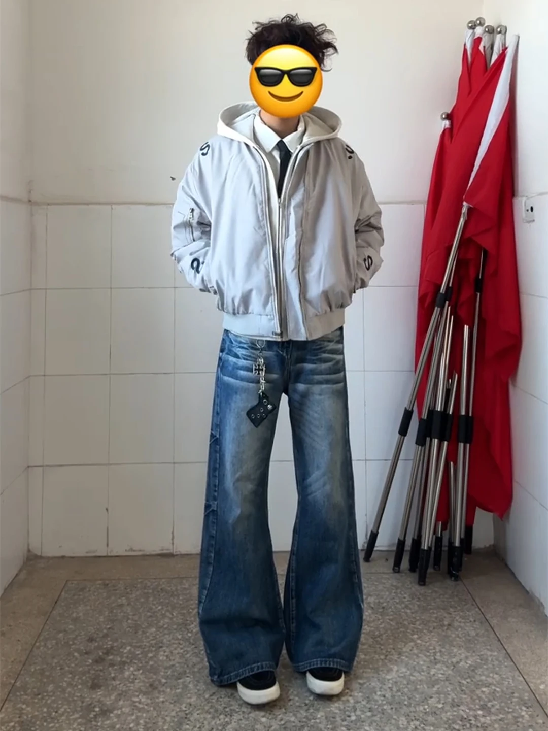 

Deep Blue Pattern Flared Jeans Men's Winter American Retro Wide Leg Knife Cleanfit Trousers mid Waist Zipper