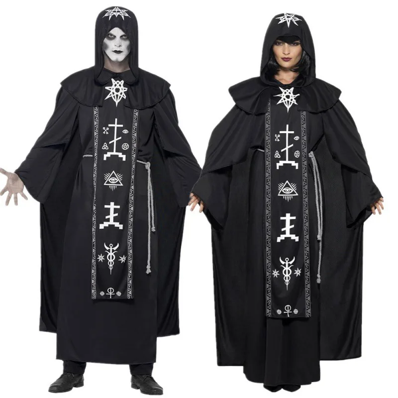 

loween Wizard Robe Costume Couple's Men's Women's Witch k Costume Polyester Fiber 00% Stage Costume National Wear